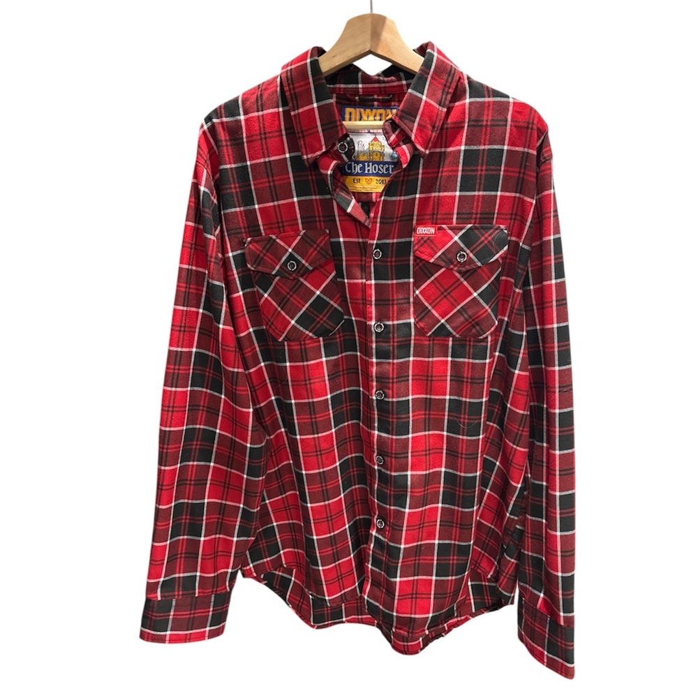 Dixxon Men’s The Hoser Flannel Button Down Red/Black Plaid Shirt